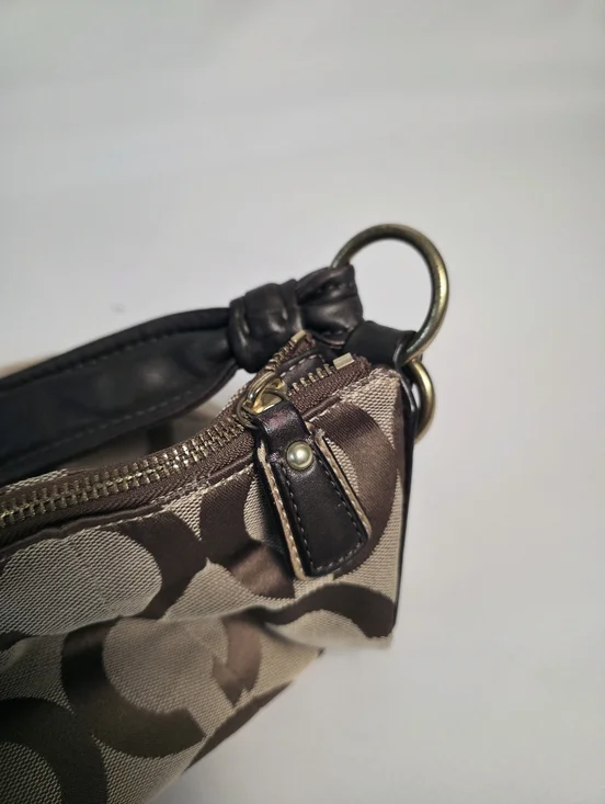 PROJECT Coach Kristen Hobo Tan Brown Sateen Canvas Monogram Slouchy Shoulder Bag - Picture 9 of 15